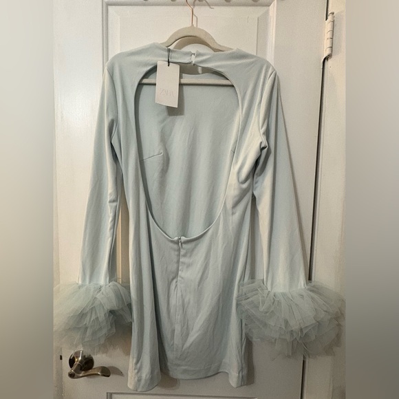Nwt- Zara- short tulle cuff volume dress- L - Picture 6 of 8
